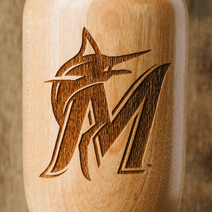 baseball bat wine glass Miami Marlins M close up